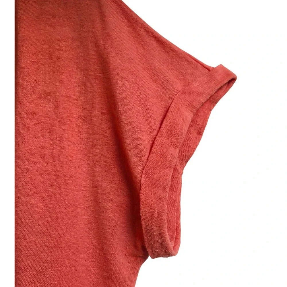 Ava & Viv Women's Coral Orange Linen Blend Rolled Sleeve T-Shirt‎ Size X